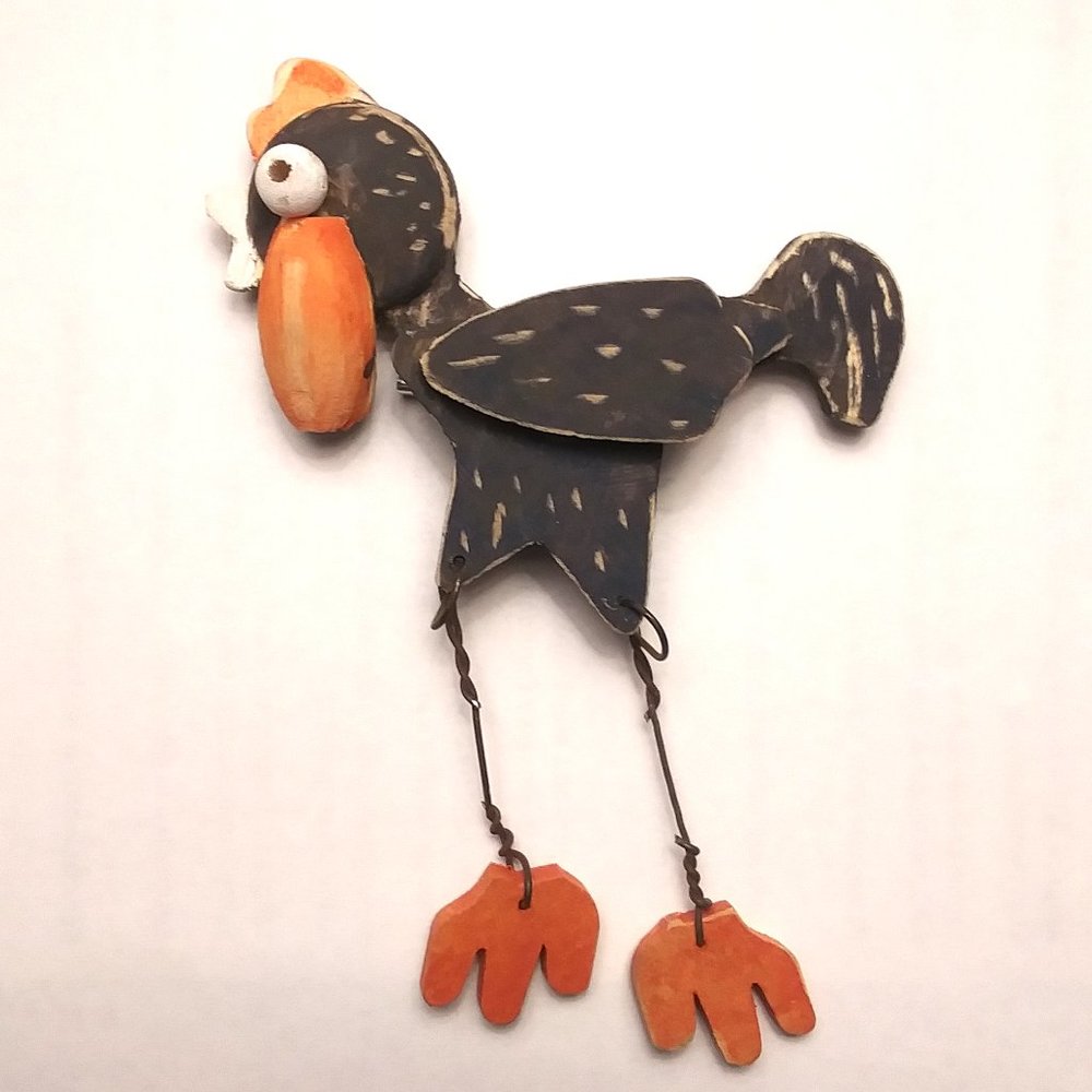 Whimsical Chicken Art - Handmade Wooden Chicken Pin signed by artist Jody Silver